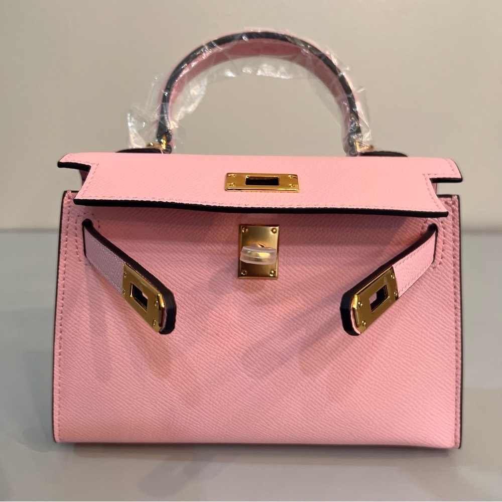 3Q Pink Genuine Epsom Leather mini bag featuring Gold hardware